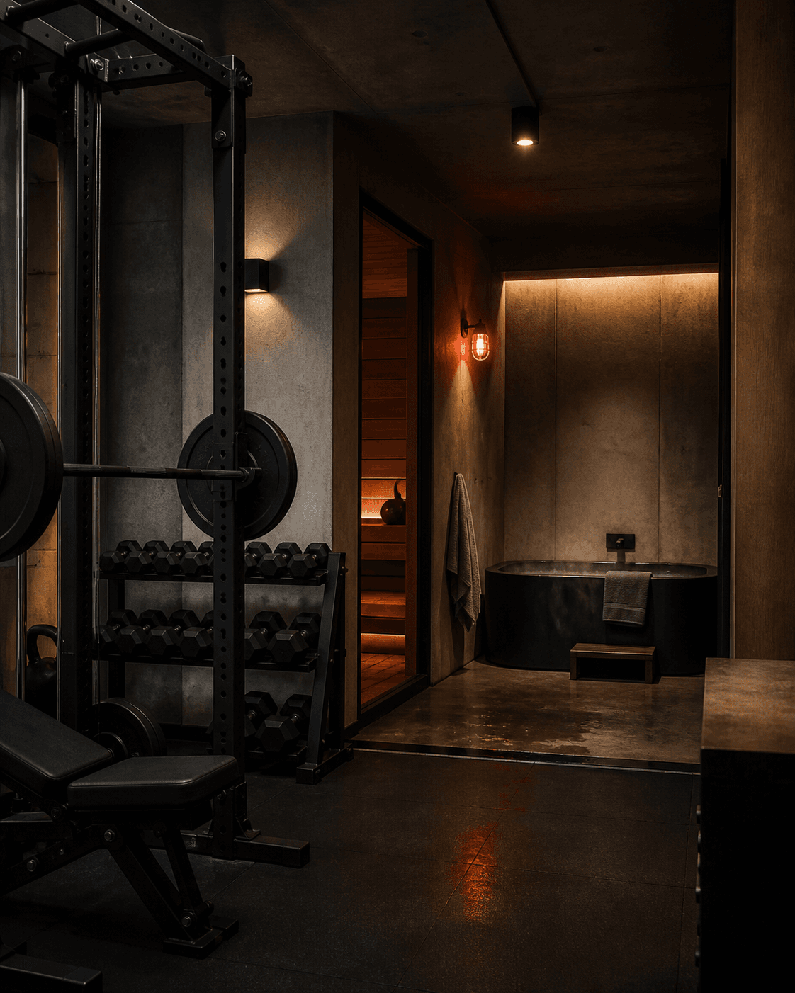 Train: Gym, sauna, and cold plunge